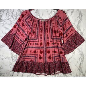 Style&Co. Womens Sz 1X Boho Top With Floral Pattern & Ruffled Sleeves